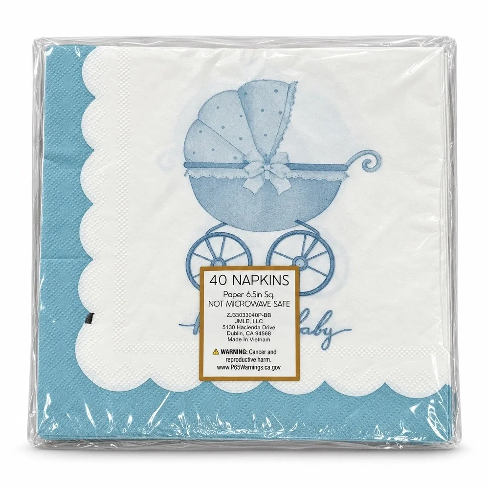 James Burke Collection 40ct Hello Baby Blue Carriage Paper Napkins 110-81
